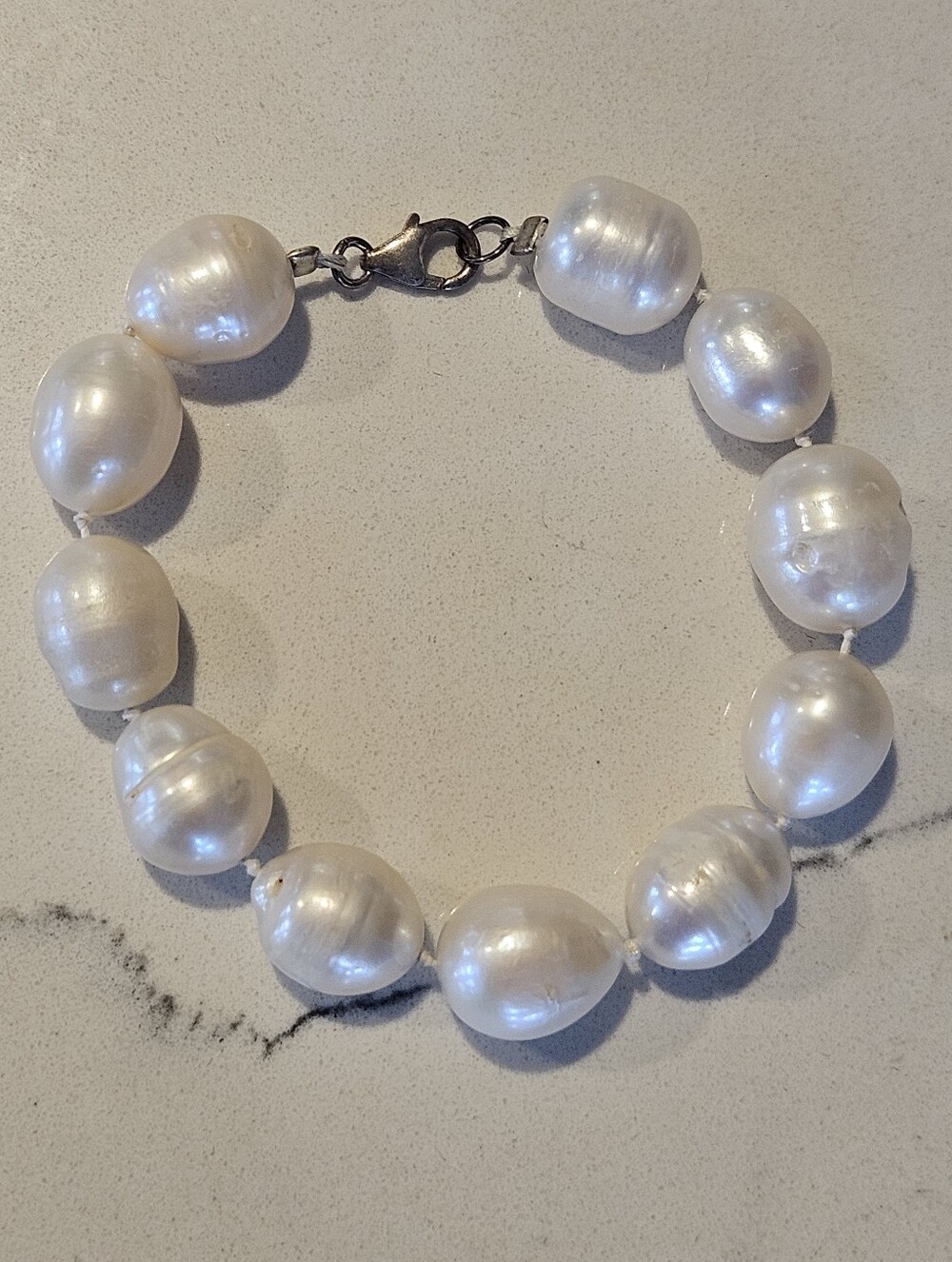 Artisan Vintage Classic White Baroque Pearl Sterling Silver Bracelet 6.25"